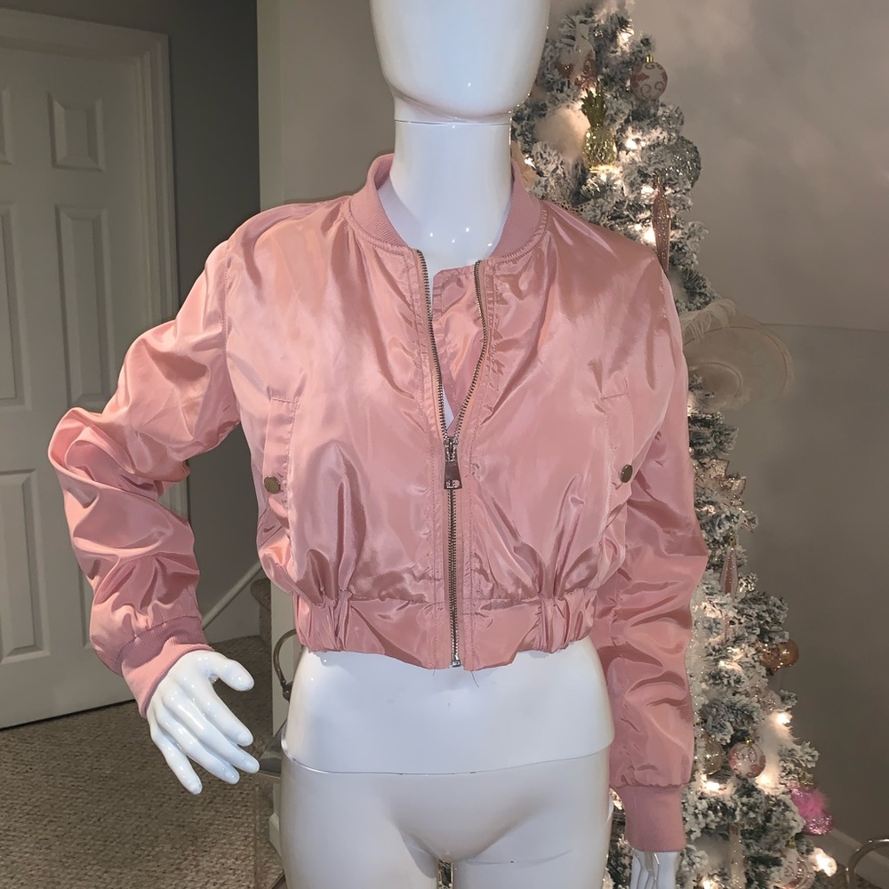 Blush cropped bomber jacket